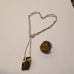 Green Amber Baltic Ring and Pendant